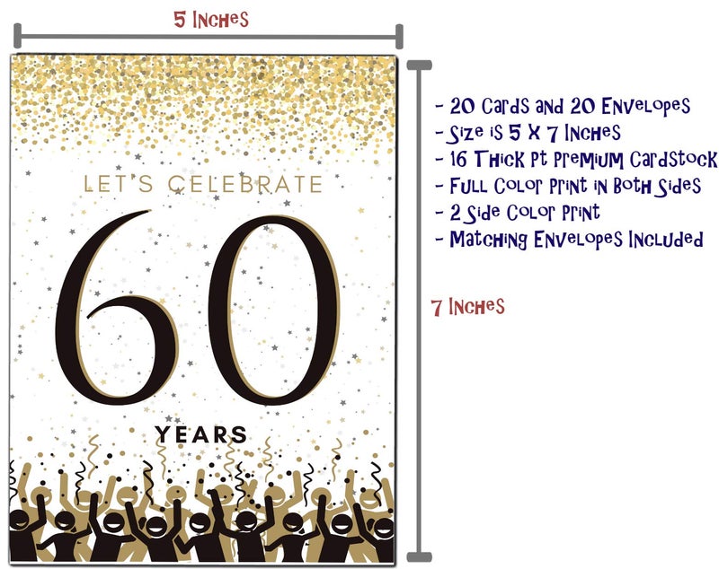 Elcer 60th Birthday Party Invitations Years celebration Happy Anniversary 5 x 7 Black & Gold Invitations Fill In Style 20 Count with Envelopes You're Invited Surprise Party (White) - Image 4